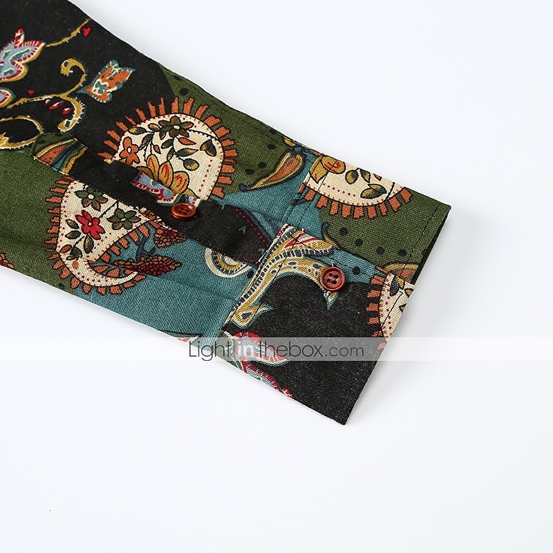 Pánské Kašmírový vzor Etno Košile Dlouhý rukáv Vinobraní Módní Chladný ulice Denní Dovolená Jaro & podzim Límeček Žlutá Armádní zelená Rubínově červená Trávová zelená 2026 - $27.99 –P8