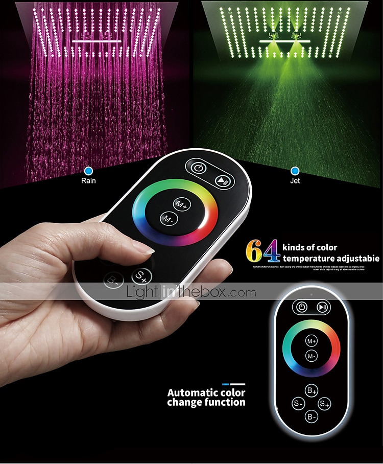 2025年 隠されたレインフォールシャワーヘッド 400*400 ミリメートル LED ライト、 16 インチ天井レインフォールシャワーヘッド 304 ステンレス鋼、レインシャワー 3 機能 LED シャワーヘッドスクエアスパ滝シャワーパネル  コレクション – $566.99 –P5