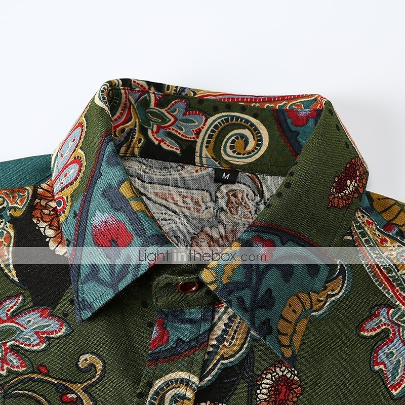 Pánské Kašmírový vzor Etno Košile Dlouhý rukáv Vinobraní Módní Chladný ulice Denní Dovolená Jaro & podzim Límeček Žlutá Armádní zelená Rubínově červená Trávová zelená 2026 - $27.99 –P4