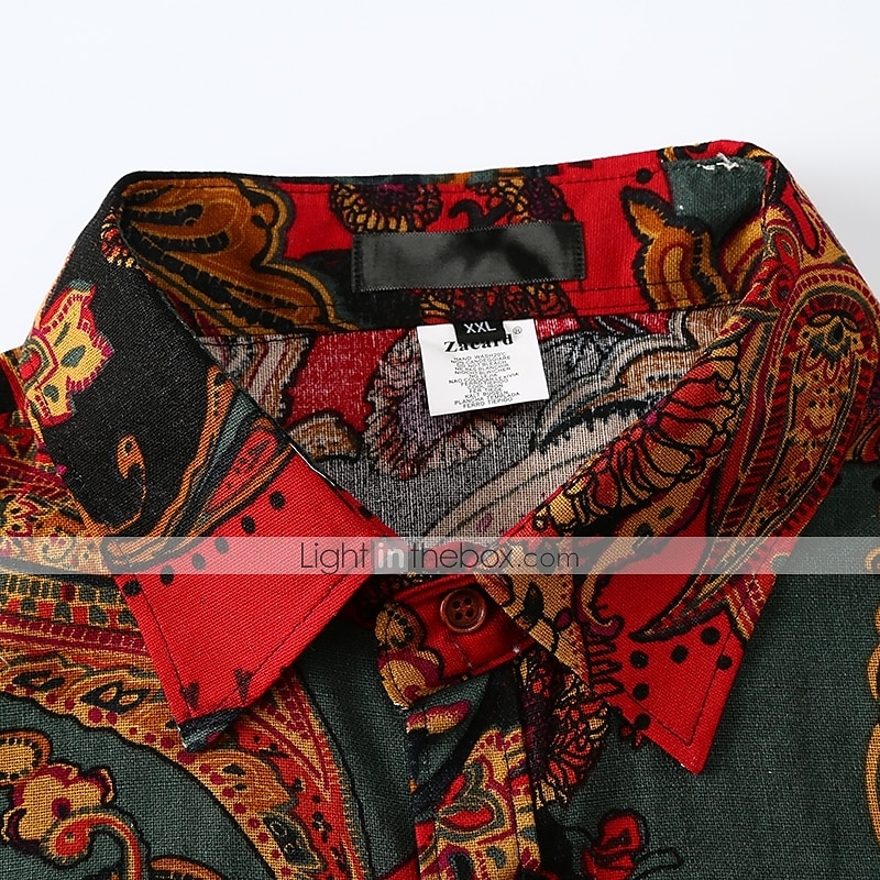 Pánské Kašmírový vzor Etno Košile Dlouhý rukáv Vinobraní Módní Chladný ulice Denní Dovolená Jaro & podzim Límeček Žlutá Armádní zelená Rubínově červená Trávová zelená 2026 - $27.99 –P5