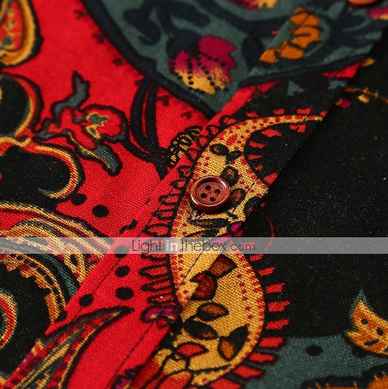 Pánské Kašmírový vzor Etno Košile Dlouhý rukáv Vinobraní Módní Chladný ulice Denní Dovolená Jaro & podzim Límeček Žlutá Armádní zelená Rubínově červená Trávová zelená 2026 - $27.99 –P6