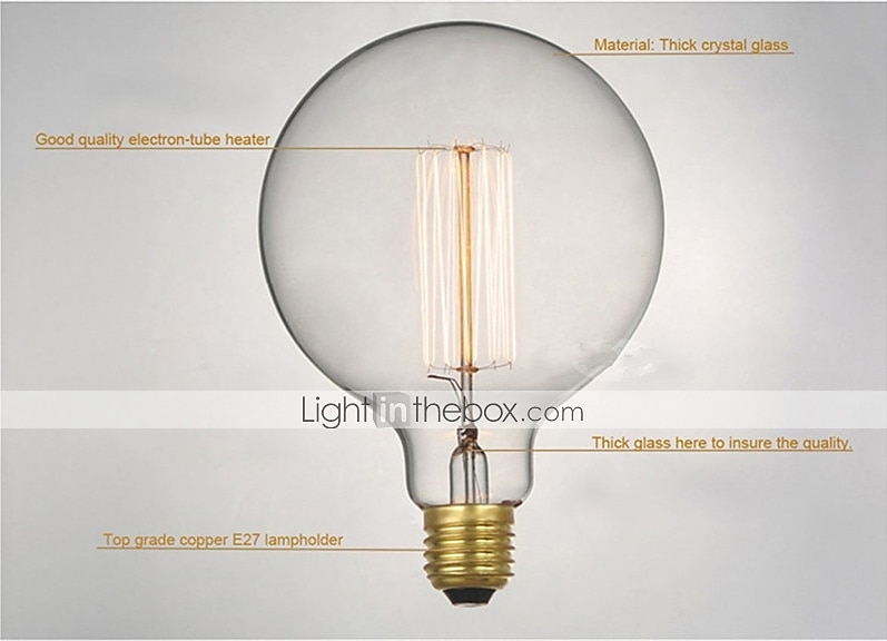 1pc Vintage Edison Bulbs with Spiral Filament 40W Dimmable E27 G95 Round Globe Large Antique Light Golden Finish Industrial Design Amber 2026 - $9.49 –P1