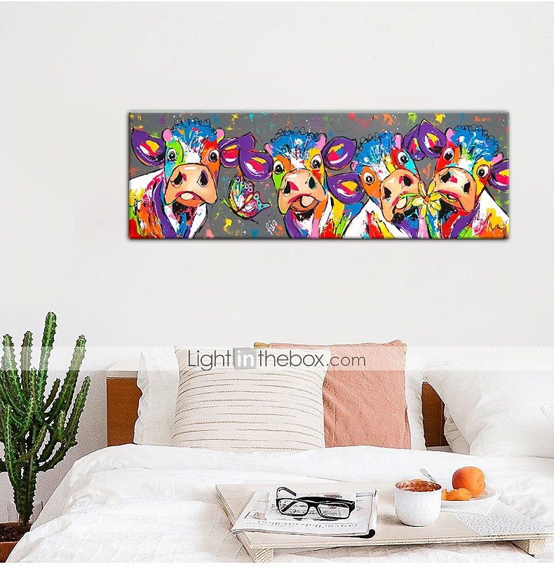 Oil Painting 100% Handmade Hand Painted Wall Art On Canvas Colorful Cattles Animal Series Modern Abstract Home Decoration Decor Rolled Canvas No Frame Unstretched 150*50cm 2025 - $73.99 –P4