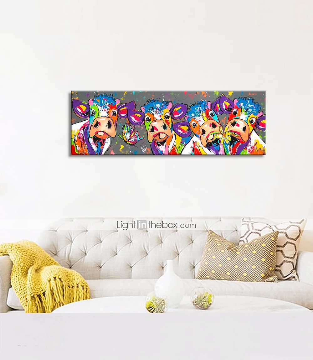 Oil Painting 100% Handmade Hand Painted Wall Art On Canvas Colorful Cattles Animal Series Modern Abstract Home Decoration Decor Rolled Canvas No Frame Unstretched 150*50cm 2025 - $73.99 –P6