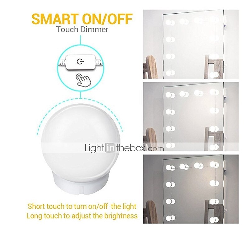 LED Makeup Vanity Lights Stick on Mirror with 10 dimmable Bulbs USB 4.6m 15ft Cable White 2025 - $28.99 –P6