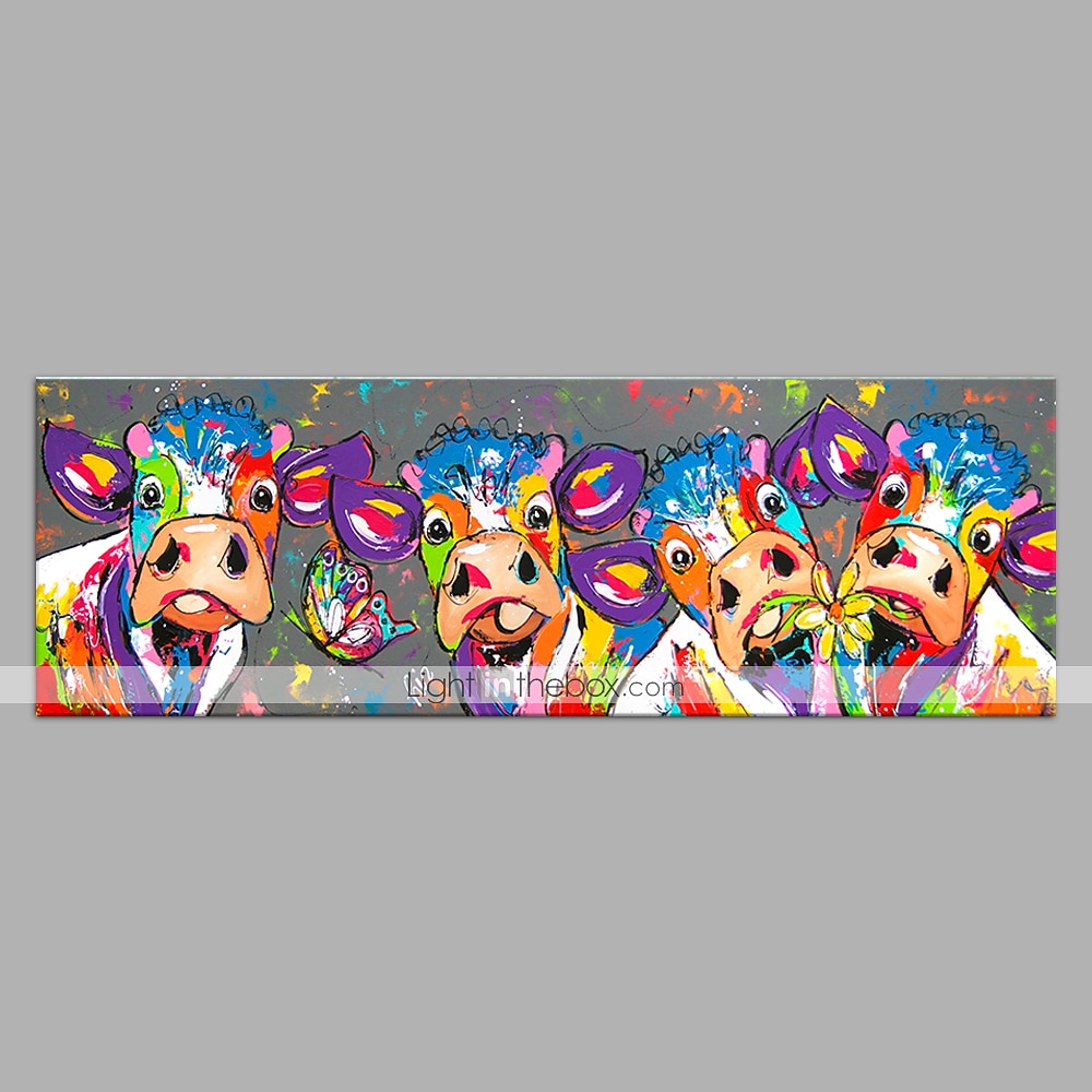 Oil Painting 100% Handmade Hand Painted Wall Art On Canvas Colorful Cattles Animal Series Modern Abstract Home Decoration Decor Rolled Canvas No Frame Unstretched 150*50cm 2025 - $73.99 –P3