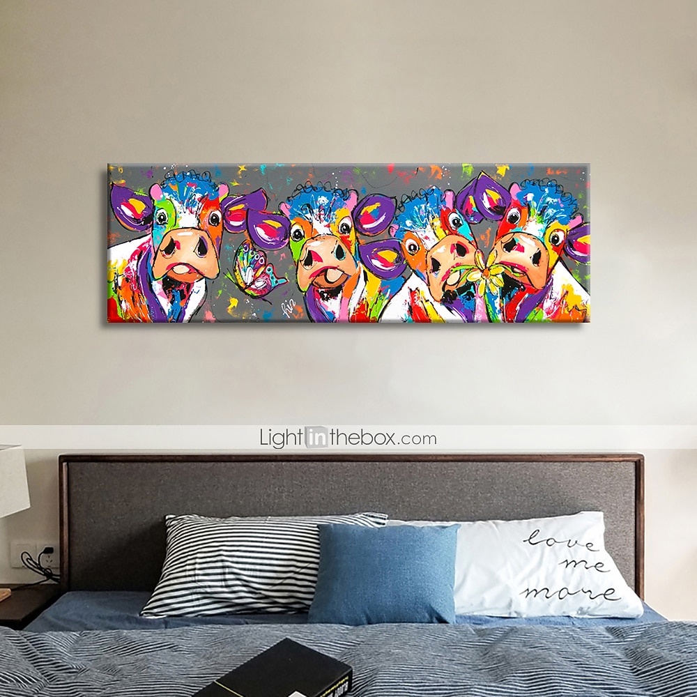 Oil Painting 100% Handmade Hand Painted Wall Art On Canvas Colorful Cattles Animal Series Modern Abstract Home Decoration Decor Rolled Canvas No Frame Unstretched 150*50cm 2025 - $73.99 –P5