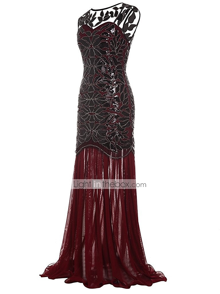 Roaring jaren '20 Jaren 1920 Cocktail jurk Tot de grond Flapper jurk Jurken Gala jurk Mouwloos The Great Gatsby Charleston Bruiloftsgast Pailletten Kant Blad Kwastje Dames Halloween Valentijnsdag 2025 - $51.99 –P12