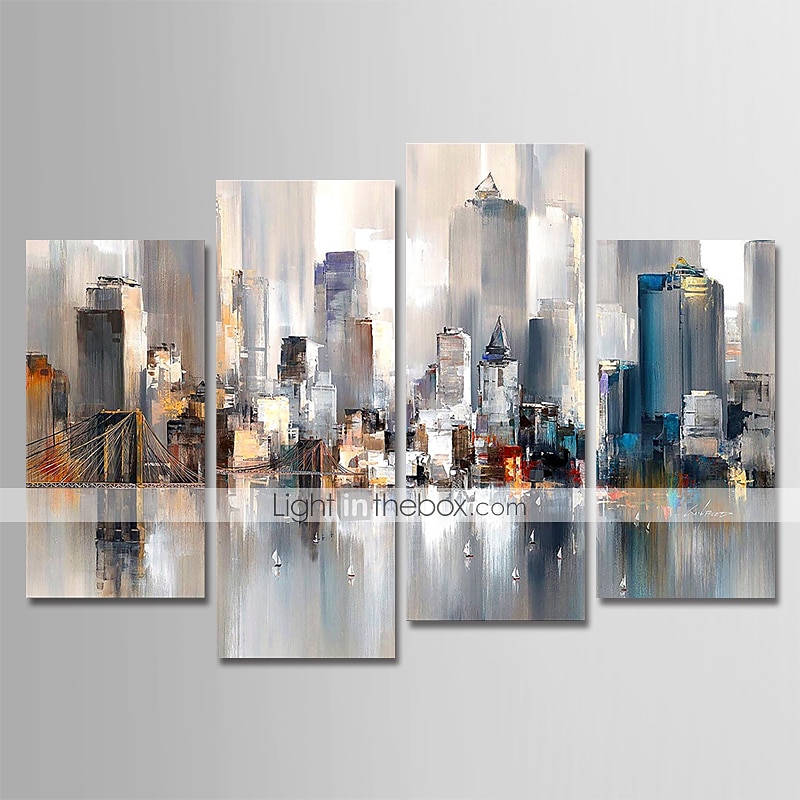 Kvinde sovende Frustration Hand-Painted Canvas Oil Painting Abstract City Landscape Set Of 4 For Home  Decoration With Frame Ready To Hang With Stretched Frame 7001136 2023 –  $203.79