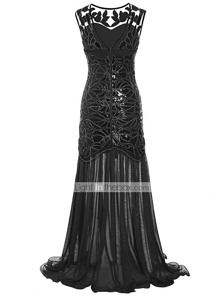 Roaring jaren '20 Jaren 1920 Cocktail jurk Tot de grond Flapper jurk Jurken Gala jurk Mouwloos The Great Gatsby Charleston Bruiloftsgast Pailletten Kant Blad Kwastje Dames Halloween Valentijnsdag 2025 - $51.99 –P9
