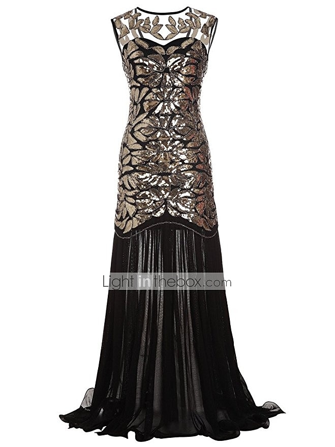 Roaring jaren '20 Jaren 1920 Cocktail jurk Tot de grond Flapper jurk Jurken Gala jurk Mouwloos The Great Gatsby Charleston Bruiloftsgast Pailletten Kant Blad Kwastje Dames Halloween Valentijnsdag 2025 - $51.99 –P14