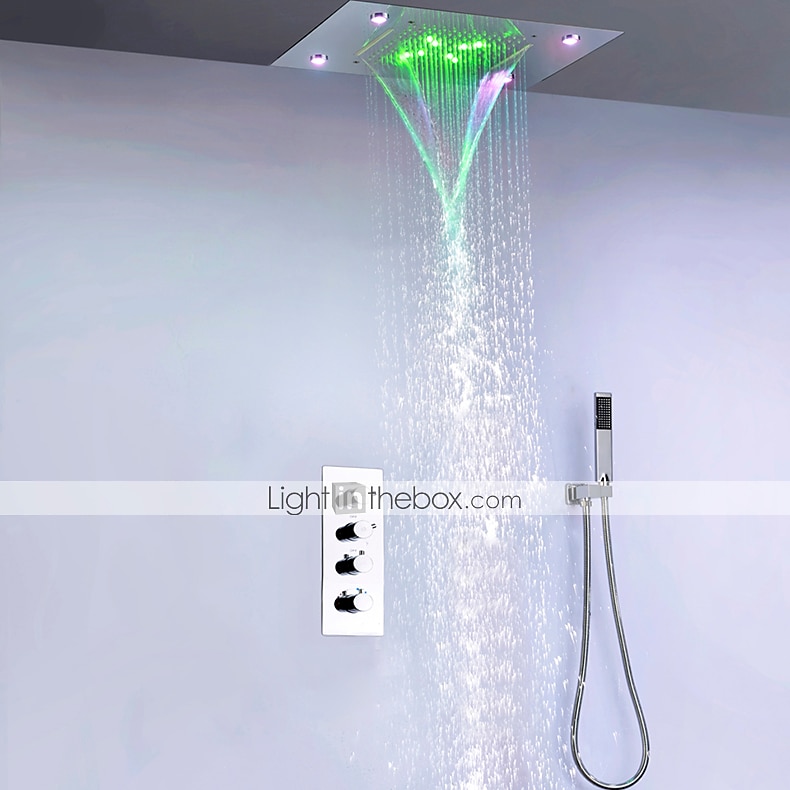 2025年 シャワーの蛇口、500 * 360 クローム led シャワーの蛇口セット ステンレス鋼のシャワー ヘッドと handshower 天井マウント ウォーター フォール/ジェット/レインフォール シャワー ヘッド (製品を使用するには電化する必要があります)  コレクション – $728.99 –P1