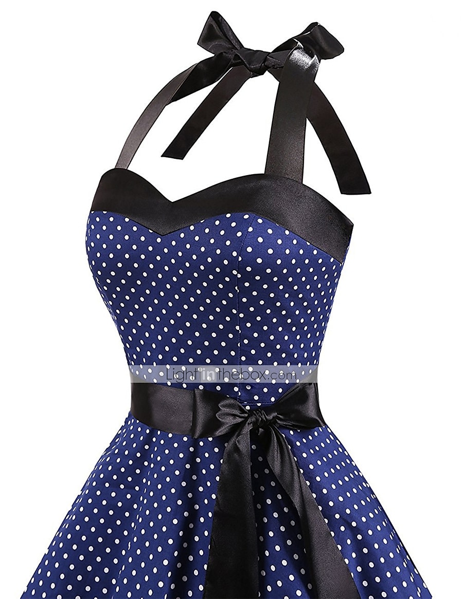 Stippen Retro vintage Jaren '50 Tot de knie Jurken Rockabilly Halter Stip Dames Schoolfeest Vrijgezellenfeest Volwassenen Kleding Homecoming-jurken Zomer 2025 - $35.99 –P7