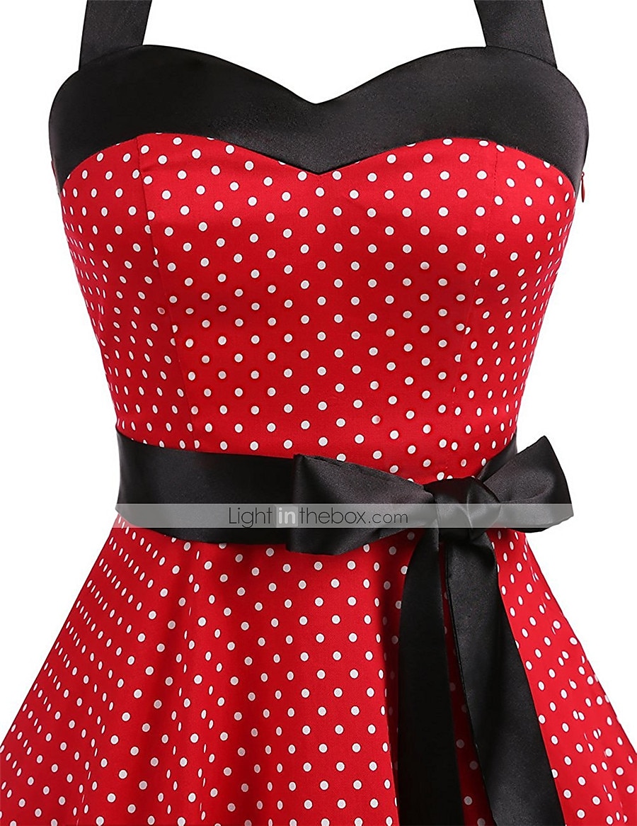 Stippen Retro vintage Jaren '50 Tot de knie Jurken Rockabilly Halter Stip Dames Schoolfeest Vrijgezellenfeest Volwassenen Kleding Homecoming-jurken Zomer 2025 - $35.99 –P16