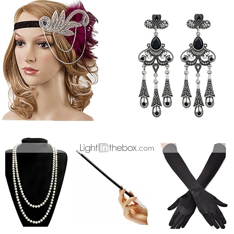 1920's Flapper Accessory Set for Women Great Gatsby Costume Accessories 20s  Headband Headpiece Gloves 