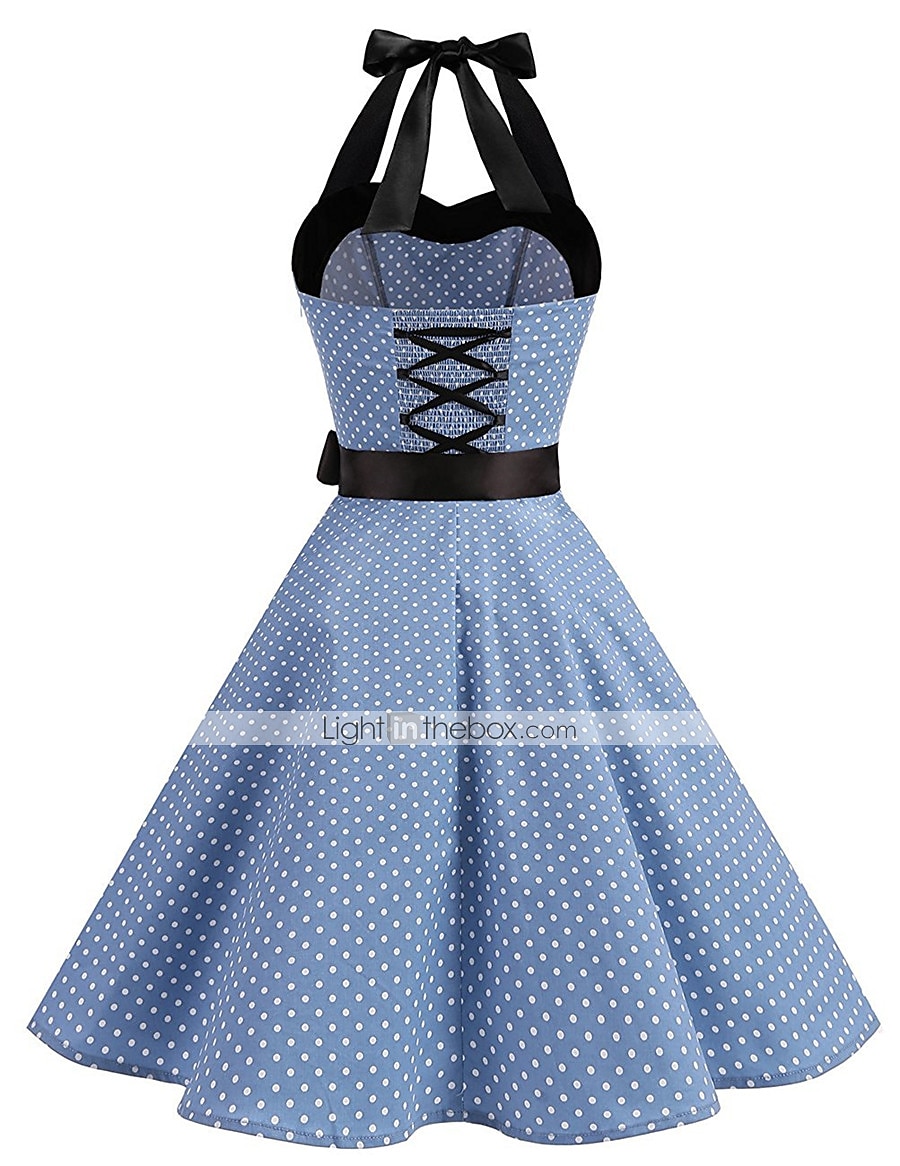 Stippen Retro vintage Jaren '50 Tot de knie Jurken Rockabilly Halter Stip Dames Schoolfeest Vrijgezellenfeest Volwassenen Kleding Homecoming-jurken Zomer 2025 - $35.99 –P10