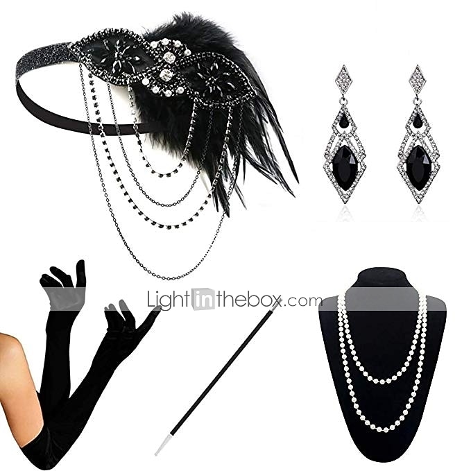 Loucos anos 20 Anos 20 O Grande Gatsby Vestidos Conjuntos de acessórios de fantasia Luvas O Grande Gatsby charleston Convidado do casamento Franjas Côr Sólida Franjas Fantasia Mulheres Festa Baile de de 2025 por $26.99 –P2