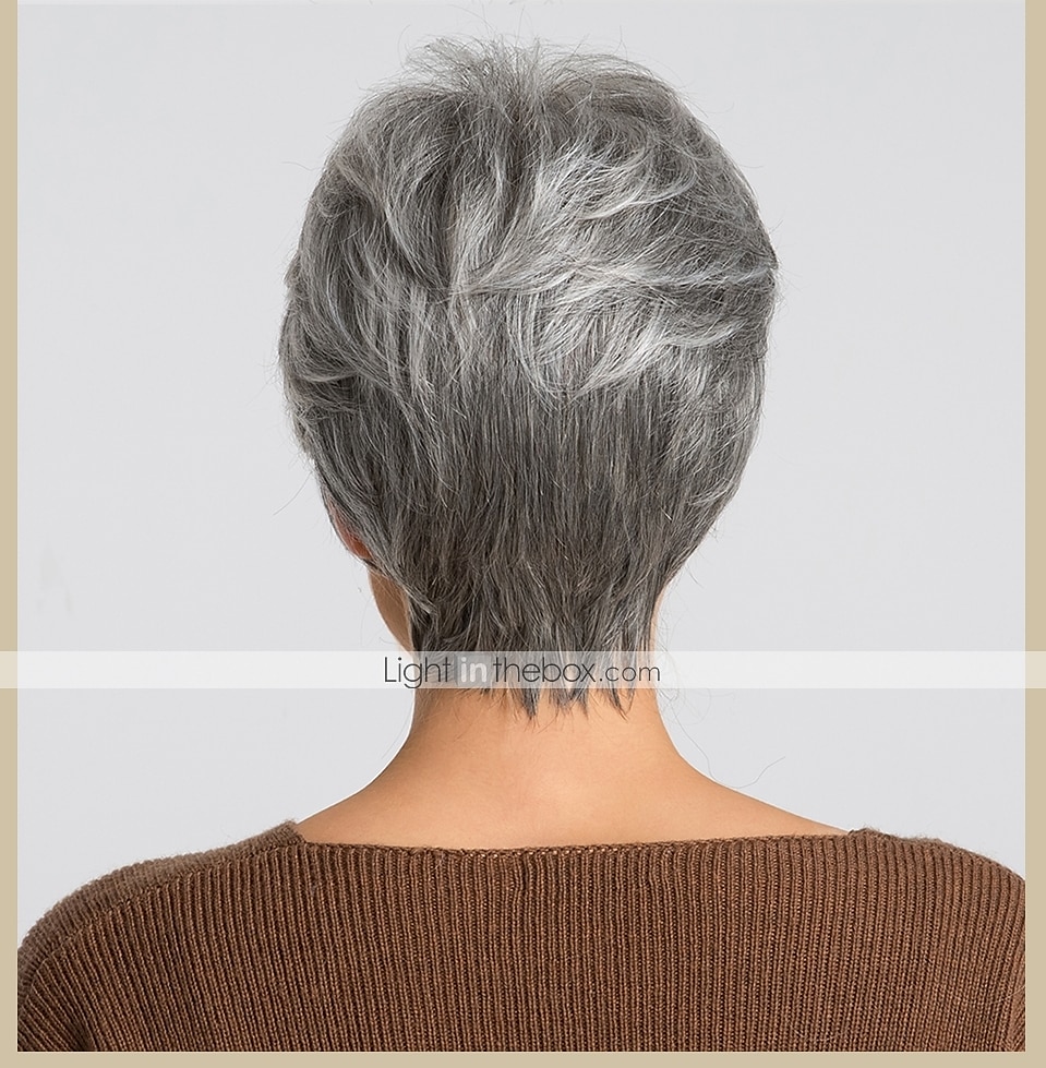 Mélange de cheveux humains Perruque Court Droite naturelle Coupe Lutin Blond Rouge Couleur mixte Design à la mode Faciliter l'habillage Confortable Fabriqué à la machine Femme Vin foncé Noir / Gris de 2025 ? $52.99 –P3