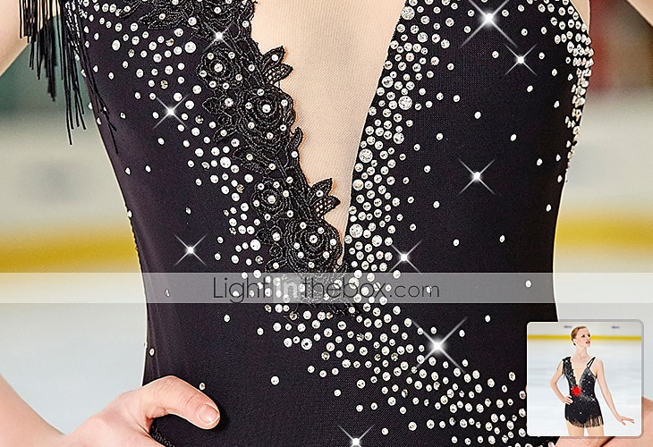 Eiskunstlaufkleid Damen Mädchen Eislaufen Kleider Schwarz Weiß Gelb Kreuz und quer Quaste Gitter Spandex Hochelastisch Wettbewerb Eiskunstlaufkleidung Ärmellos Latintanz Eislaufen Wintersport 2025 - $86.99 –P11