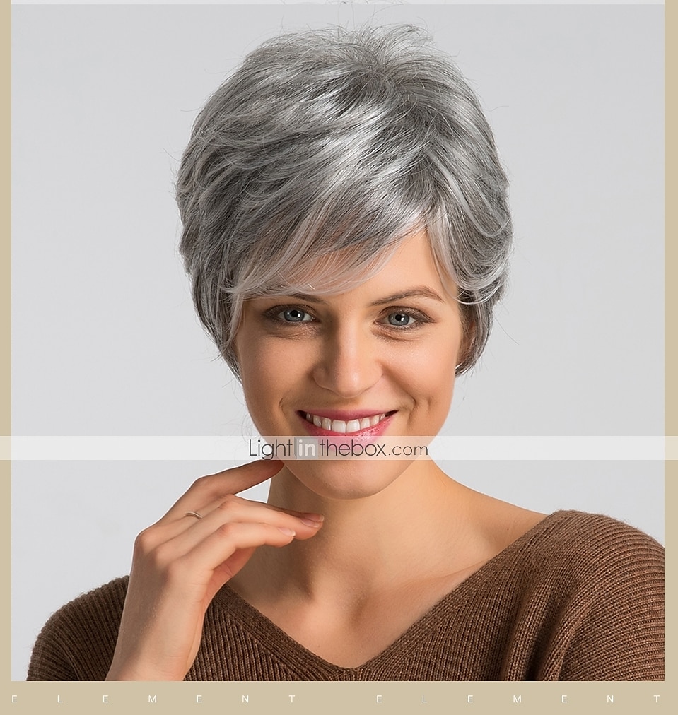 Mélange de cheveux humains Perruque Court Droite naturelle Coupe Lutin Blond Rouge Couleur mixte Design à la mode Faciliter l'habillage Confortable Fabriqué à la machine Femme Vin foncé Noir / Gris de 2025 ? $52.99 –P1