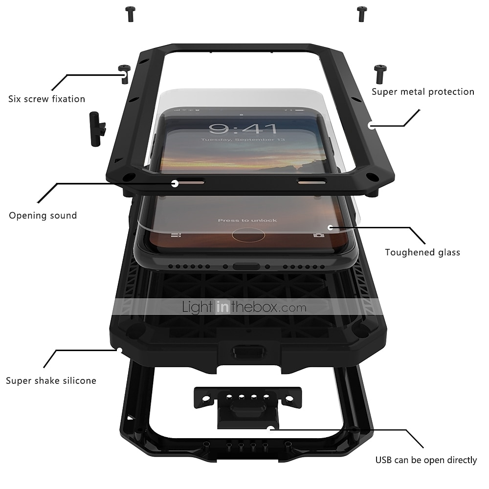Heavy Duty Shockproof Metal iPhone Case with Tempered Glass for iPhone 15 Pro Max Plus 14 13 12 11 Pro Max Mini X XR XS Max 8 7 Plus – Full Body Rugged Protective Cover 2025 - $26.99 –P5