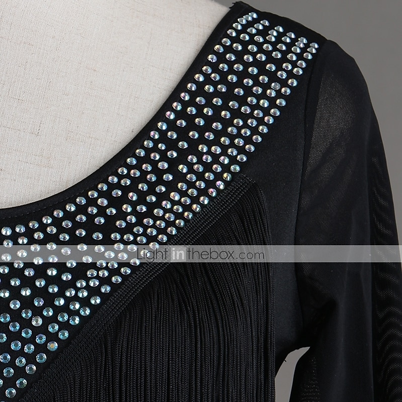 dans salsa latinsk dansklänning fransade tofs kristaller / strass dam träning prestanda långärmad hög spandex tyll 2025 - $106.99 –P1