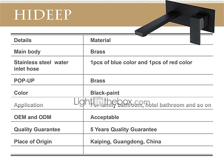 Brass Wall Mount Bathroom Sink Faucet,Black Single Handle One Hole Bath Taps with Hot and Cold Switch 2025 - $153.99 –P1