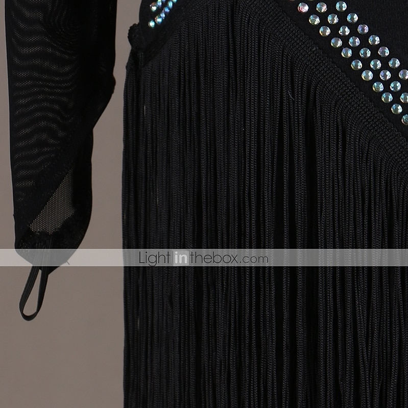 dans salsa latinsk dansklänning fransade tofs kristaller / strass dam träning prestanda långärmad hög spandex tyll 2025 - $106.99 –P3