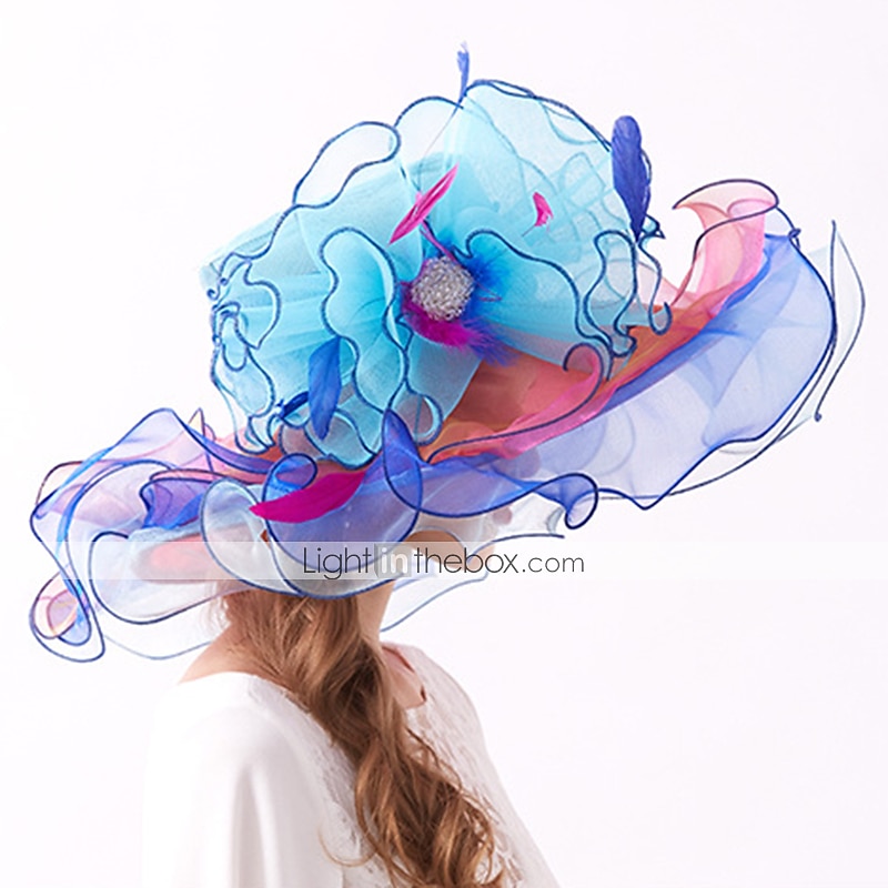 Cappello in Organza  Piume Kentucky  Fascinatori  Copricapo con Piuma  Fiore  Strati 1 PC Matrimonio  All'aperto  Corsa di Cavalli Copricapo per impressionare Abito da corsa del 2026 a $51.99 –P2
