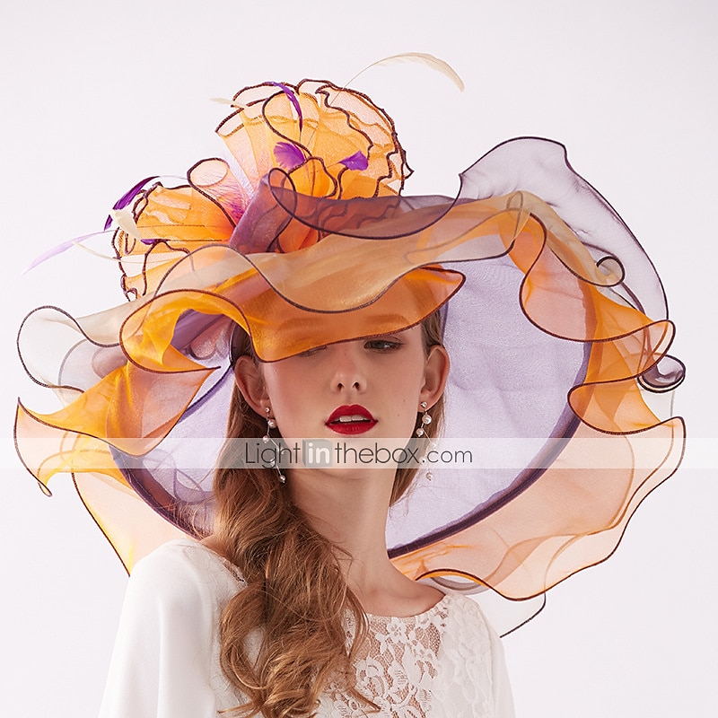 Cappello in Organza  Piume Kentucky  Fascinatori  Copricapo con Piuma  Fiore  Strati 1 PC Matrimonio  All'aperto  Corsa di Cavalli Copricapo per impressionare Abito da corsa del 2026 a $51.99 –P3