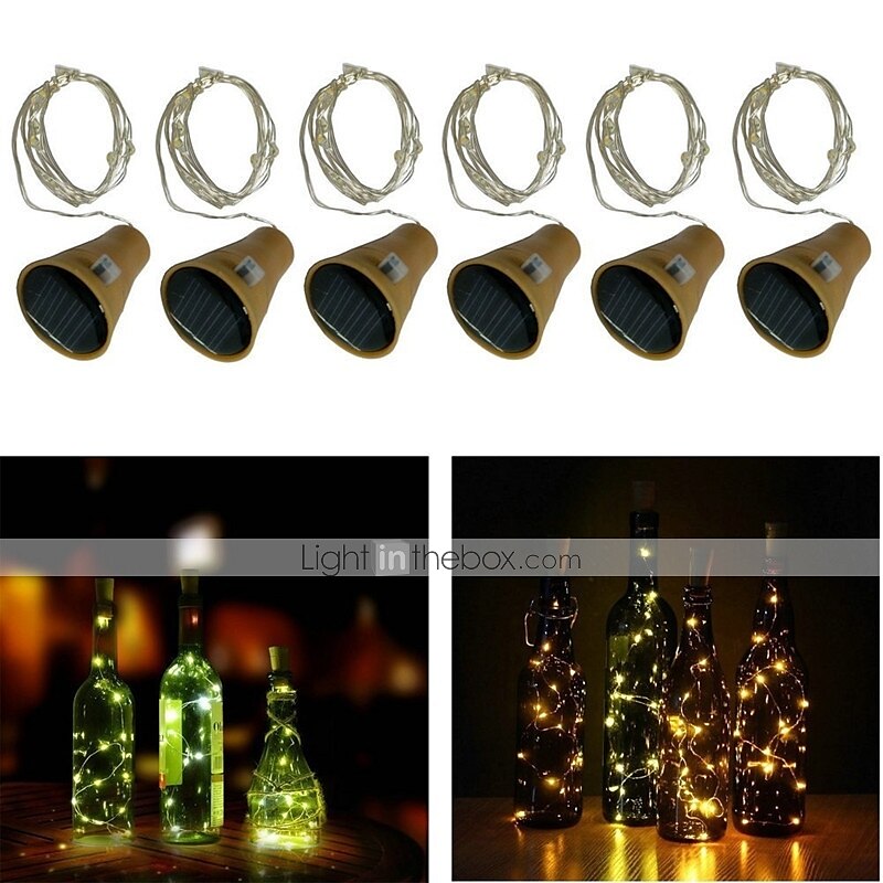 Outdoor Solar String Light LED Solar Garden Light 6pcs 2M 20LED Solar Powered Wine Bottle Cork Shaped LED Copper Wire String Festival Outdoor Fairy Garland Lights 2025 - $23.99 –P3