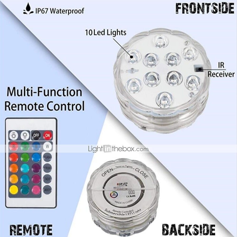 Outdoor Submersible Lights Underwater Swimming Pool Lights Waterproof Remote Control 4pcs 3W RGB 5.5V Suitable for Vases Aquariums 10 LED Beads 2025 - $17.49 –P1