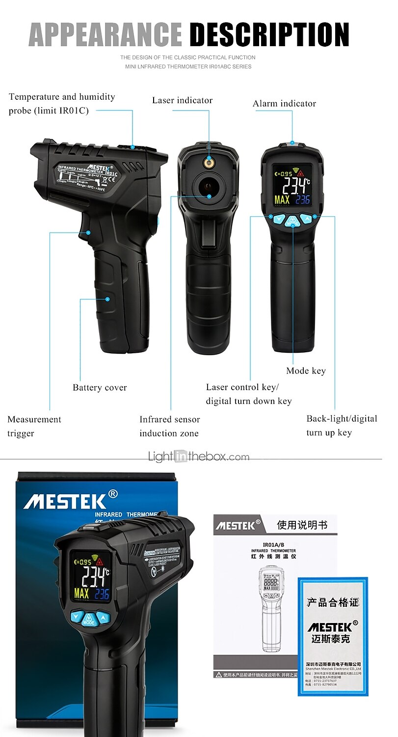 Mestek Infrared Thermometer, MESTEK Digital Temperature gun