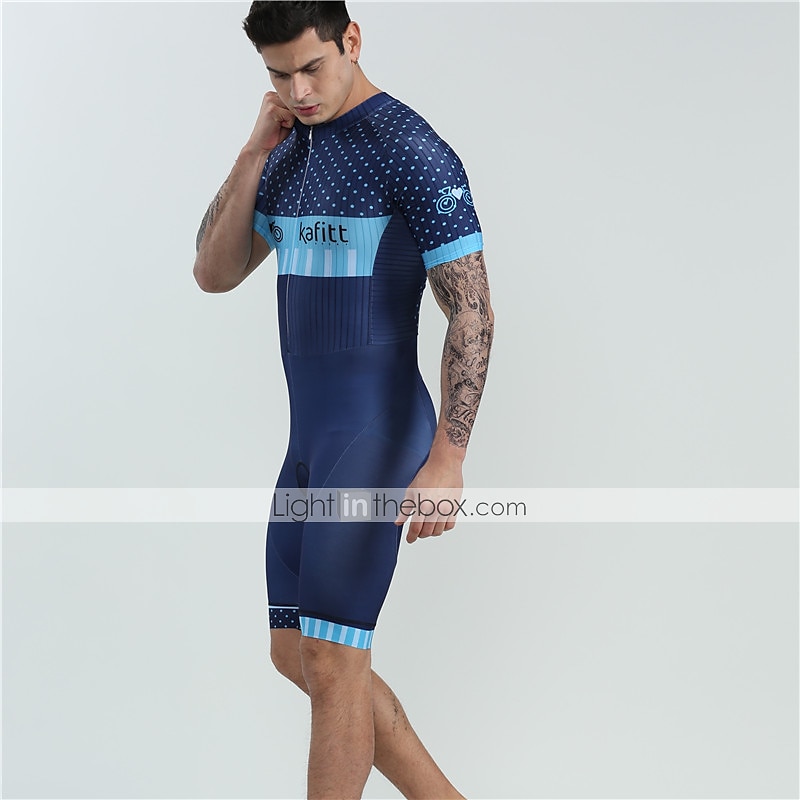 BOESTALK Miesten Lyhythihainen Triathlon Tri -puku Kesä Spandex Vihreä / Keltainen Taivaan sininen Sininen Raita Tilkkutäkki Pilkku Pyörä Liikunta-asut Hengittävä Anatominen tyyli Nopea kuivuminen 2025 - $44.99 –P1