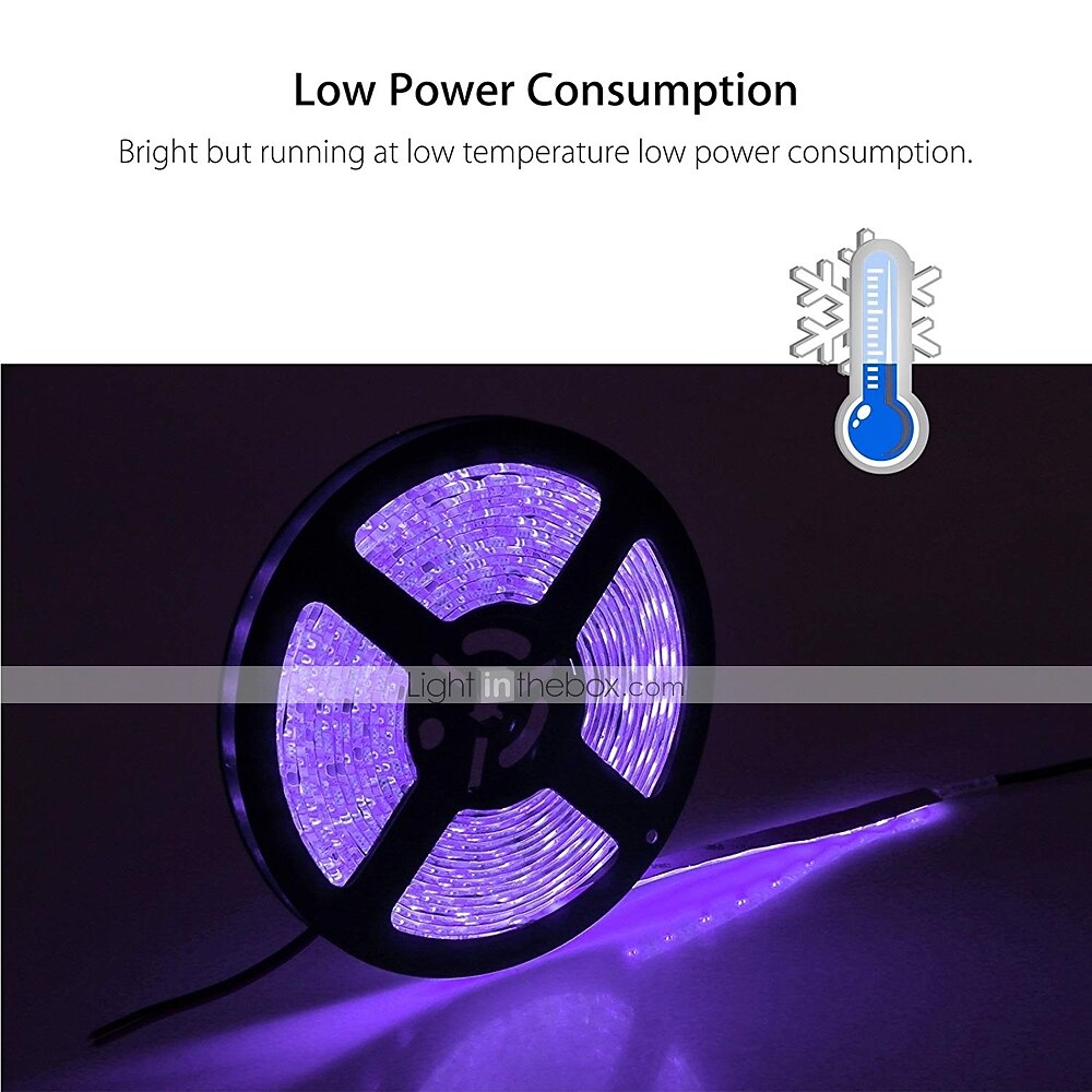 16.4Ft 5m LED Strip Light Waterproof Flexible Light UV Black Light 395-405nm 2835 8mm LED Flexible Strip DC12V for Indoor Fluorescent Dance Party Stage Lighting Body Paint 2025 - GBP £25.58 –P7
