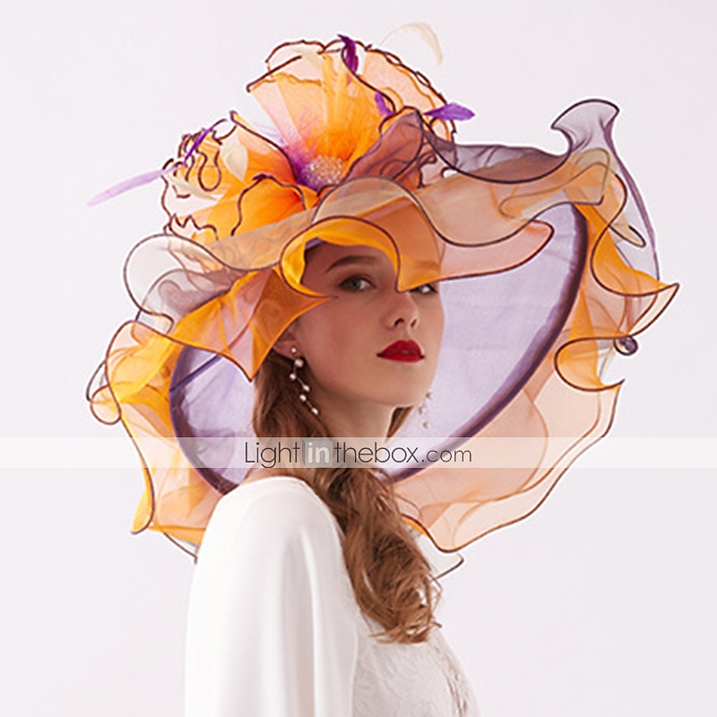 Cappello in Organza  Piume Kentucky  Fascinatori  Copricapo con Piuma  Fiore  Strati 1 PC Matrimonio  All'aperto  Corsa di Cavalli Copricapo per impressionare Abito da corsa del 2026 a $51.99 –P4
