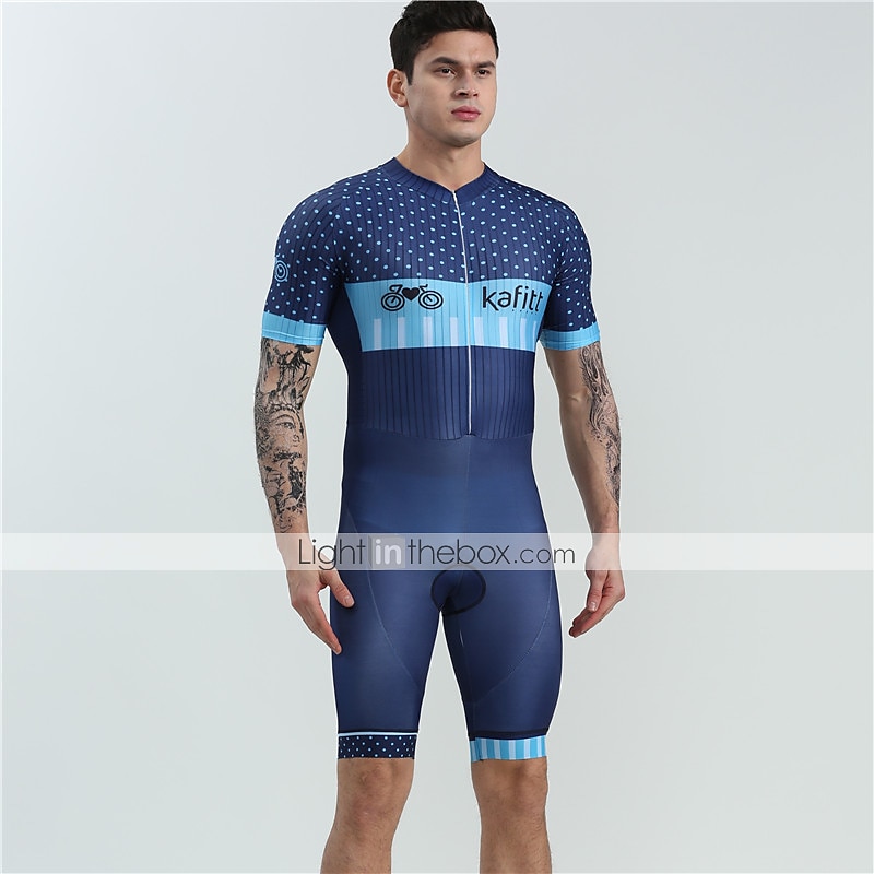 BOESTALK Miesten Lyhythihainen Triathlon Tri -puku Kesä Spandex Vihreä / Keltainen Taivaan sininen Sininen Raita Tilkkutäkki Pilkku Pyörä Liikunta-asut Hengittävä Anatominen tyyli Nopea kuivuminen 2025 - $44.99 –P2