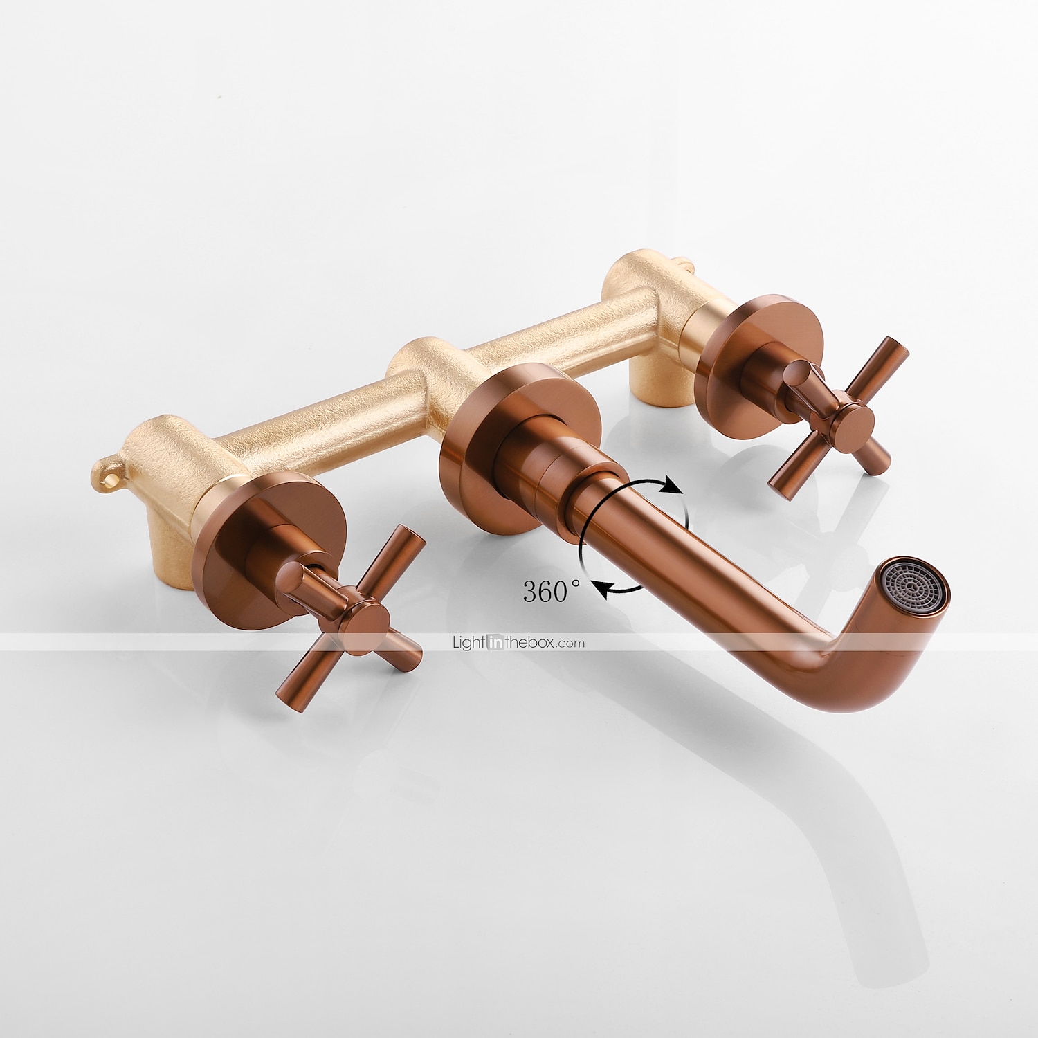 Brass Bathroom Sink Faucet,Wall Mount Widespread Rotatable Rose Gold Two Handles Three HolesBath Taps With Hot and Cold Water 2025 - $105.99 –P2
