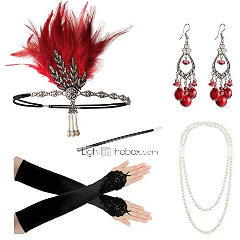 ancien Années 1920 Gatsby le Magnifique Serre Tête Flapper Ensemble d'accessoires Charleston Invité au mariage Plume Déguisement Femmes Réception de mariage Enterrement de Vie de Jeune Fille Festival de 2026 ? $32.99 –P1