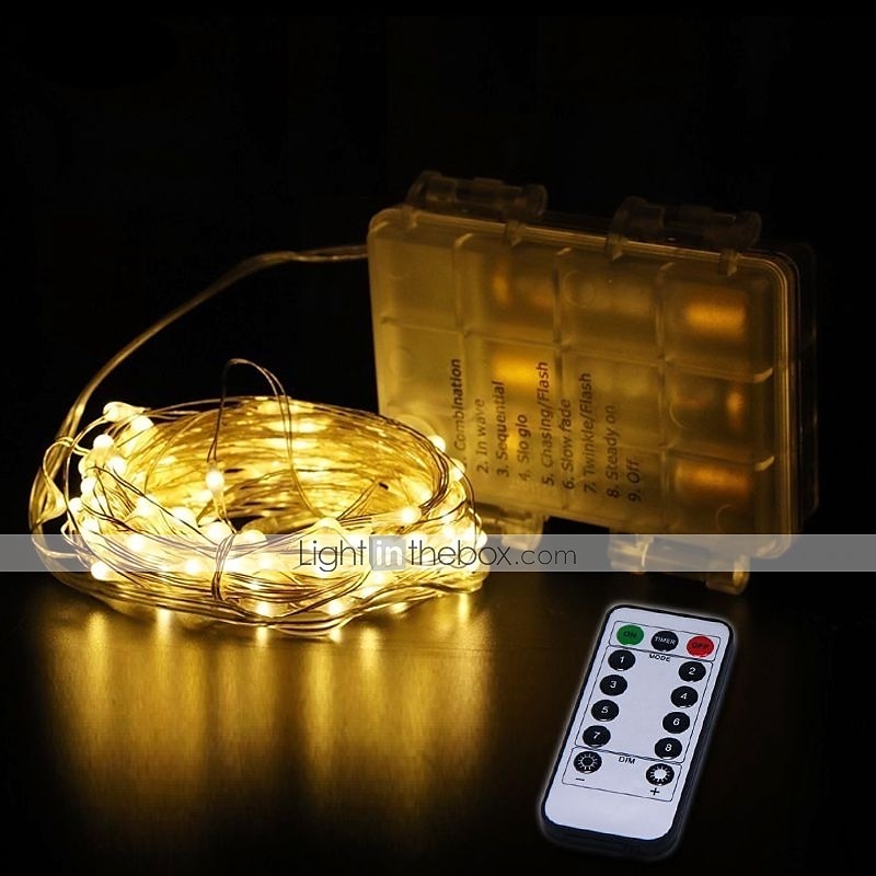 Guirlande lumineuse de 10 m 100 leds 1 télécommande 13 touches 1 pc blanc chaud blanc multicolore étanche créatif cuttable aa alimenté par piles de 2025 ? $11.99 –P1