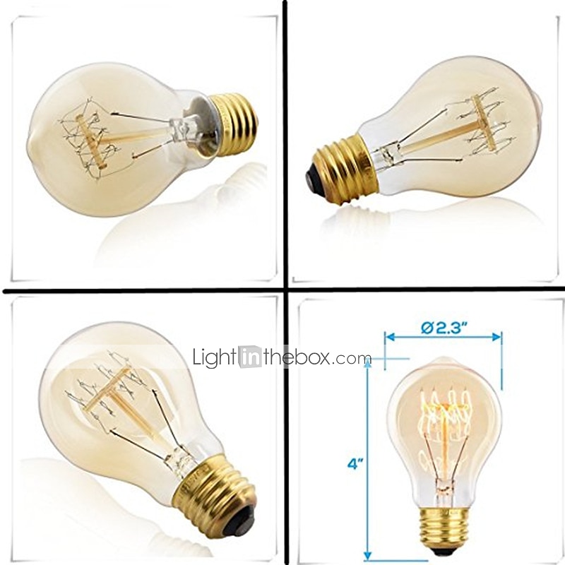 4pcs 40W E26/E27 A60 (A19) Vintage Edison Light Bulb, Dimmable, Warm White 2300K, Retro Decorative 220-240V 2025 - $16.99 –P1