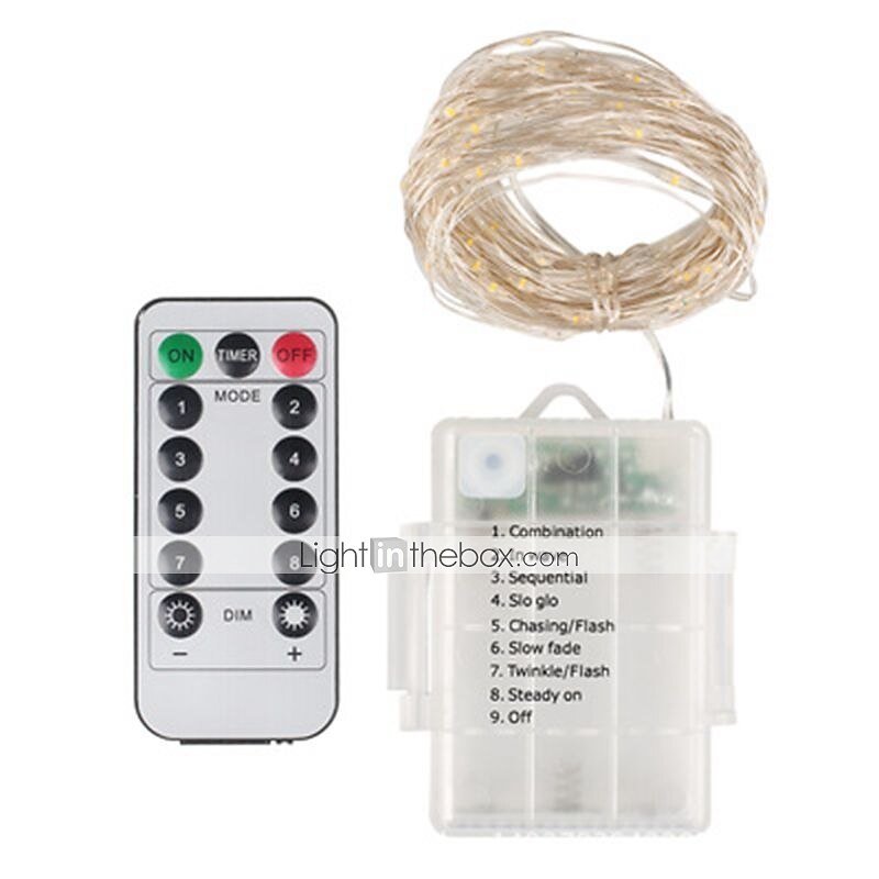 Guirlande lumineuse de 10 m 100 leds 1 télécommande 13 touches 1 pc blanc chaud blanc multicolore étanche créatif cuttable aa alimenté par piles de 2025 ? $11.99 –P2