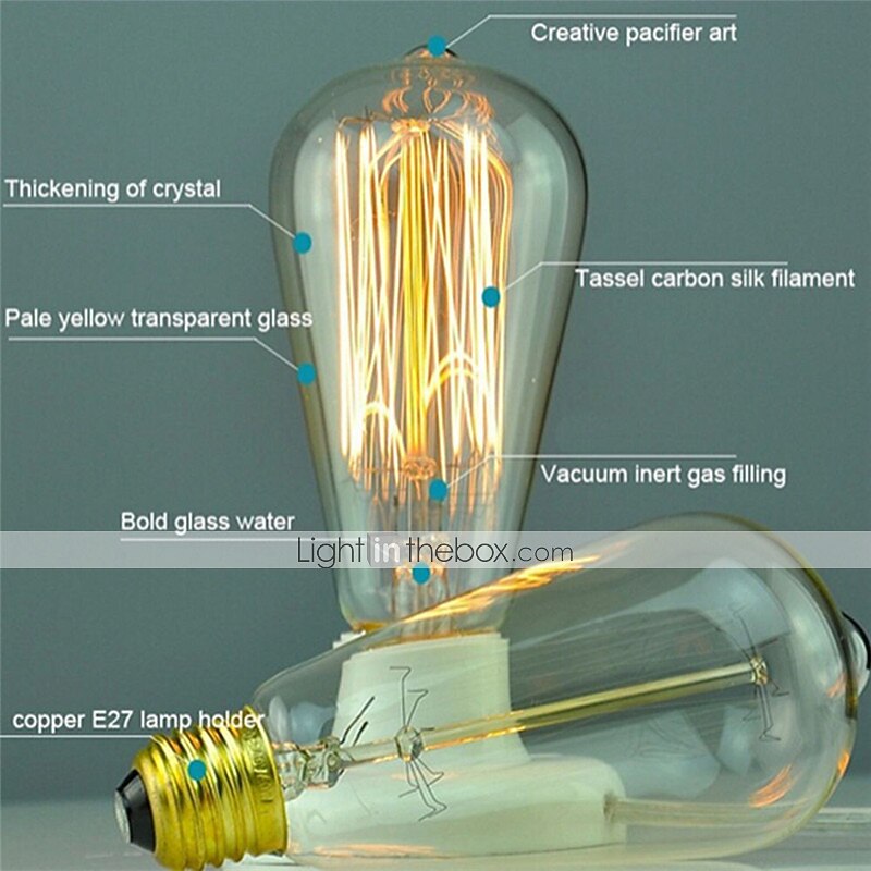 1pc 60W Incandescent Vintage Edison Light Bulb Retro Dimmable Decorative Bulb E26 E27 ST64 Warm White 2200-2300k 220-240V 2025 - CAD $8.99 –P1
