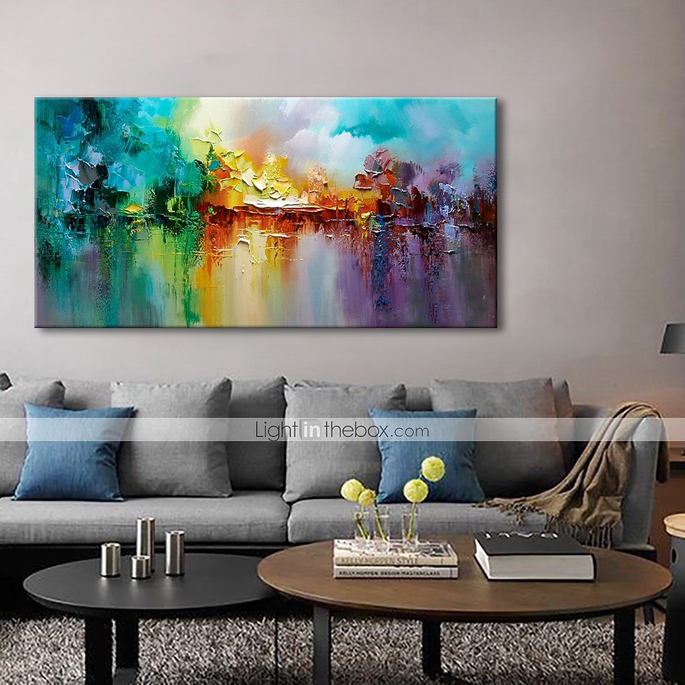 grande taille peinture à l'huile 100% fait main peint à la main art mural sur toile coloré lac abstrait floraison feux d'artifice décoration de la maison décor toile roulée pas de cadre non étiré de 2026 ? $100.99 –P5