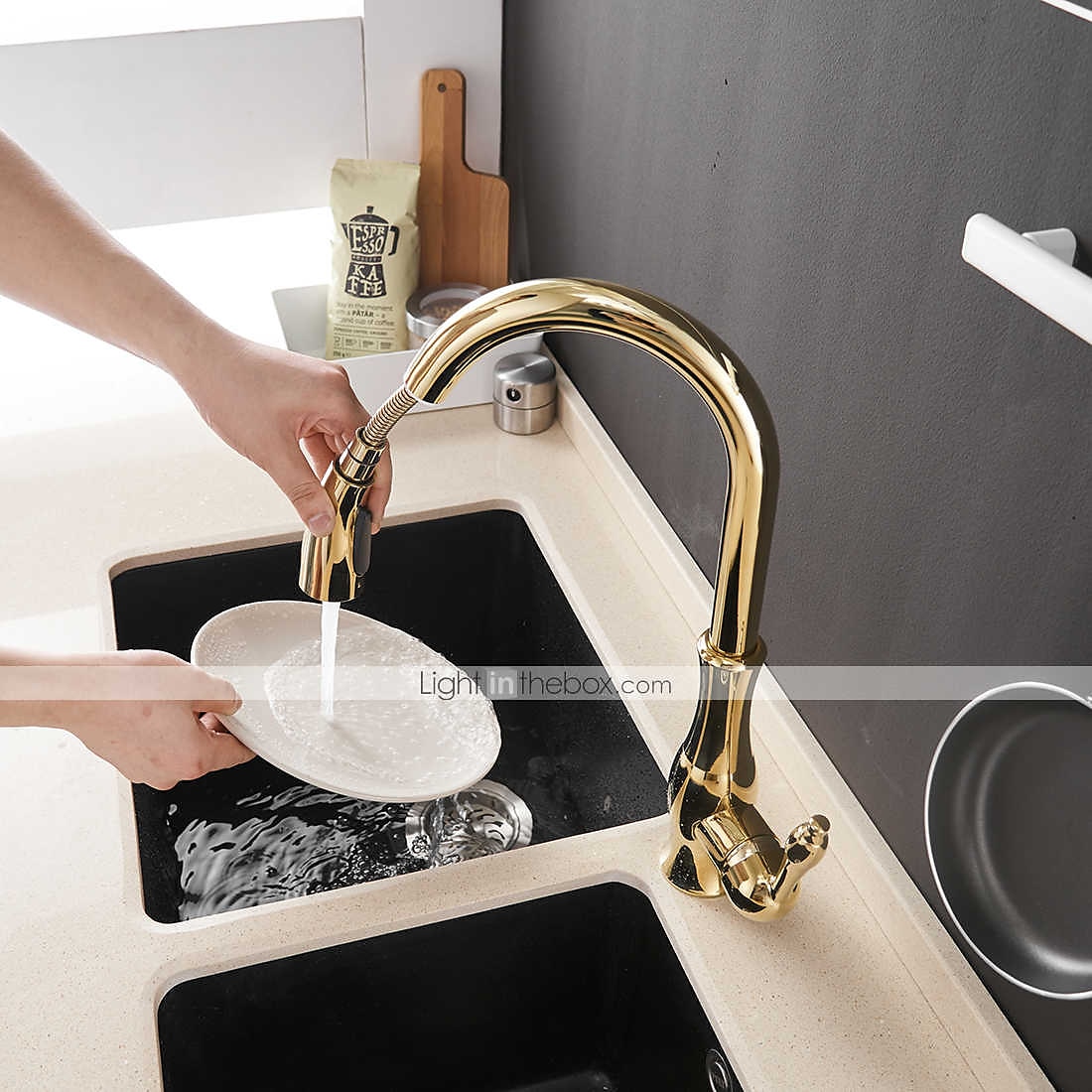 Kitchen Faucet with Sprayer Vessel Installation Nickel Brushed/Electroplated One Hole Widespread Pull Out/High Arc, Brass Kitchen Faucet Contain with Cold and Hot Water 2025 - $178.99 –P4