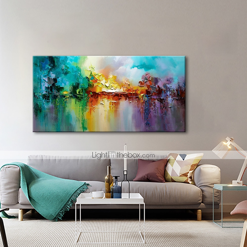 grande taille peinture à l'huile 100% fait main peint à la main art mural sur toile coloré lac abstrait floraison feux d'artifice décoration de la maison décor toile roulée pas de cadre non étiré de 2026 ? $100.99 –P6