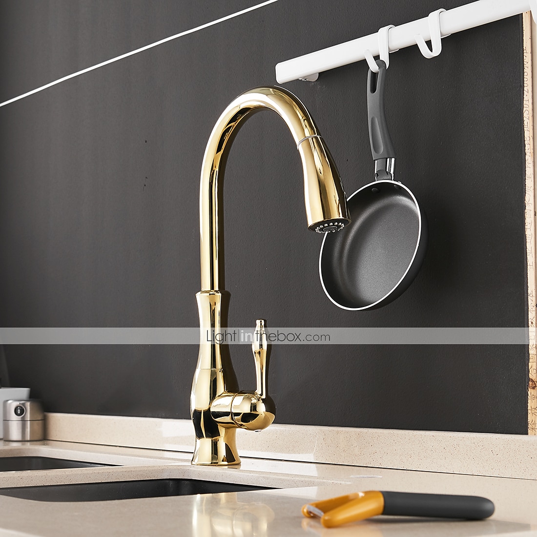 Kitchen Faucet with Sprayer Vessel Installation Nickel Brushed/Electroplated One Hole Widespread Pull Out/High Arc, Brass Kitchen Faucet Contain with Cold and Hot Water 2025 - $178.99 –P5