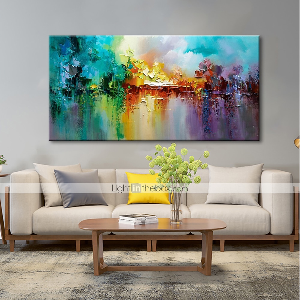 grande taille peinture à l'huile 100% fait main peint à la main art mural sur toile coloré lac abstrait floraison feux d'artifice décoration de la maison décor toile roulée pas de cadre non étiré de 2026 ? $100.99 –P4
