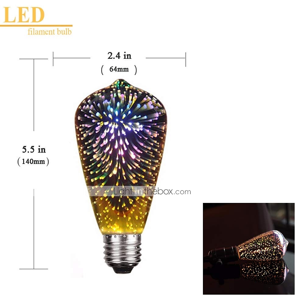 1pc ST64 4W LED 3D Colorful Star Fireworks Light Bulb(2200K) E26/E27 Filament Bulbs Base Edison Bulb Light for Holiday Home Bar Decoration Multicolor LED Lamp 220V 2025 - $17.49 –P1