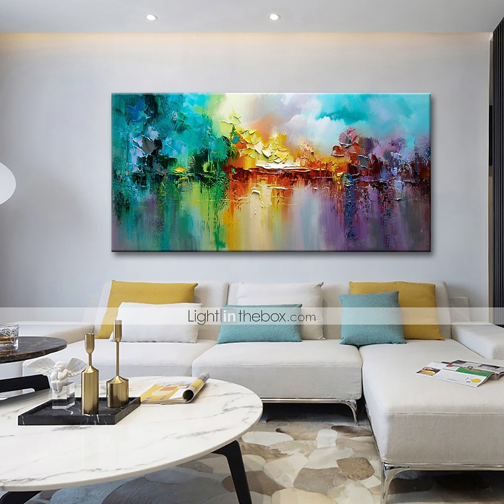 grande taille peinture à l'huile 100% fait main peint à la main art mural sur toile coloré lac abstrait floraison feux d'artifice décoration de la maison décor toile roulée pas de cadre non étiré de 2026 ? $100.99 –P7